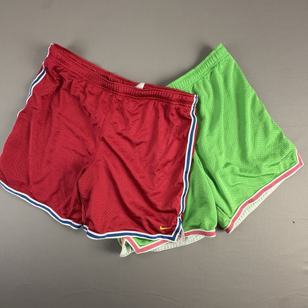 Bundle 2 Vintage Nike Youth Athletic Mesh Running Shorts Green Red Size M (8-10)